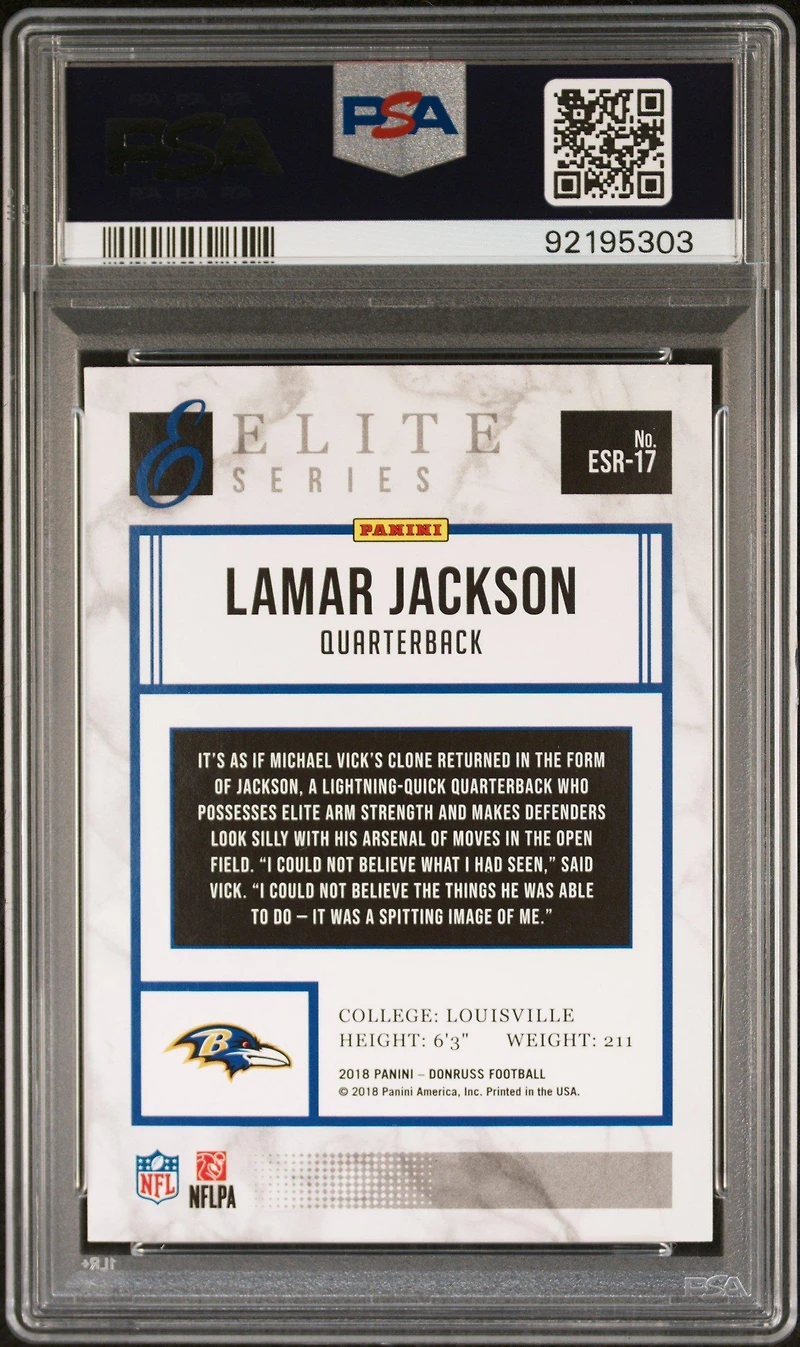 2018 Panini Donruss The Elite Series Rookies Esr17 Lamar Jackson PSA 10