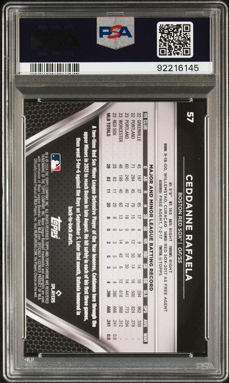 2024 Topps Chrome Black 57 Ceddanne Rafaela Green Wave Refractor PSA 10