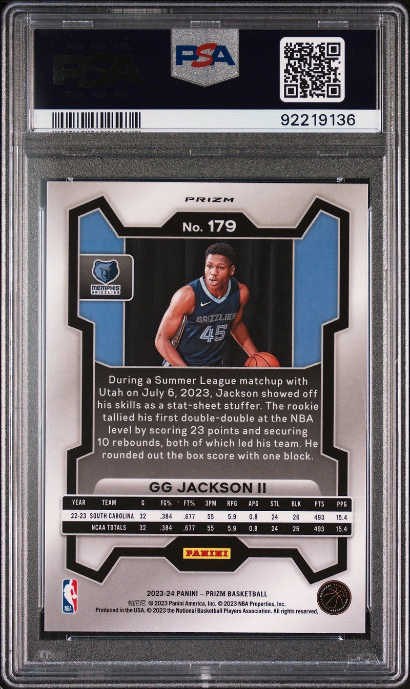 2023 Panini Prizm 179 Gg Jackson Ii Ice PSA 10