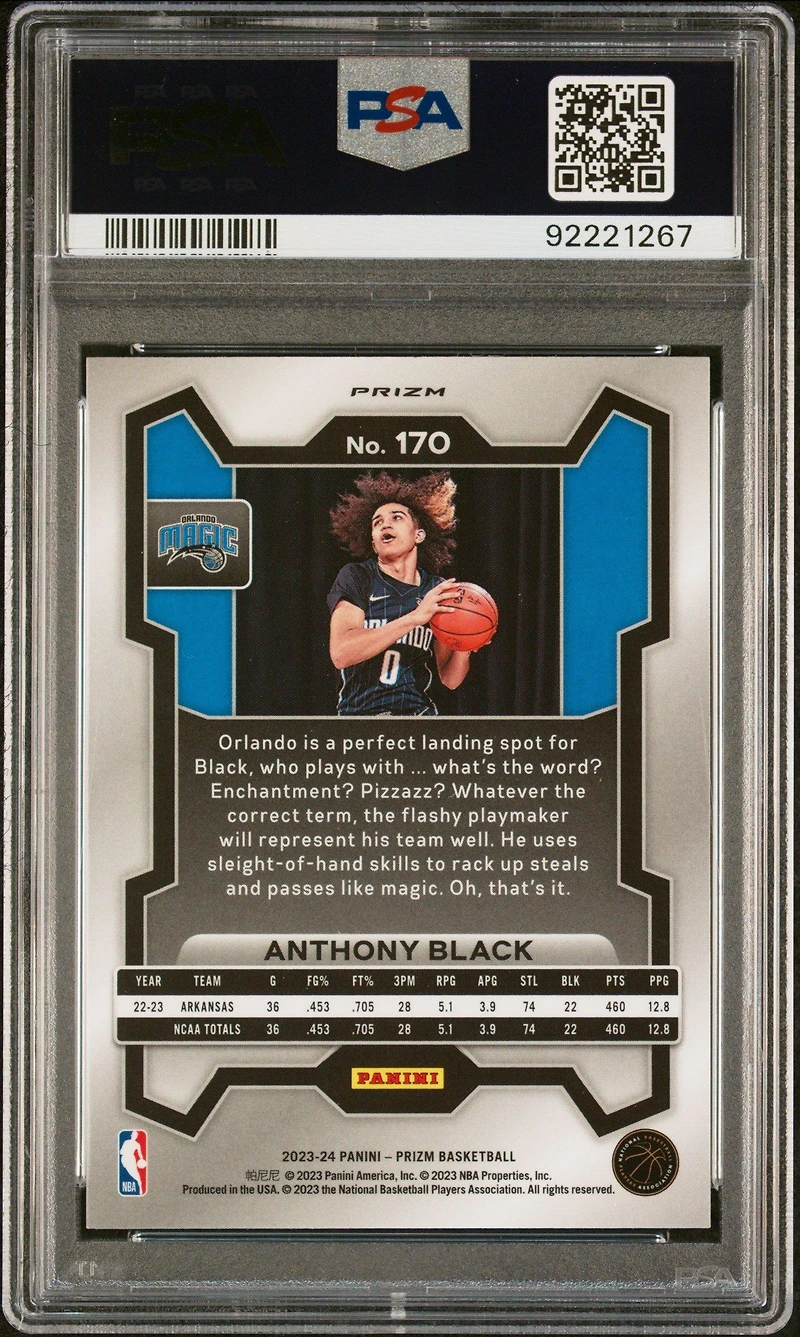 2023 Panini Prizm 170 Anthony Black Silver Prizm PSA 10