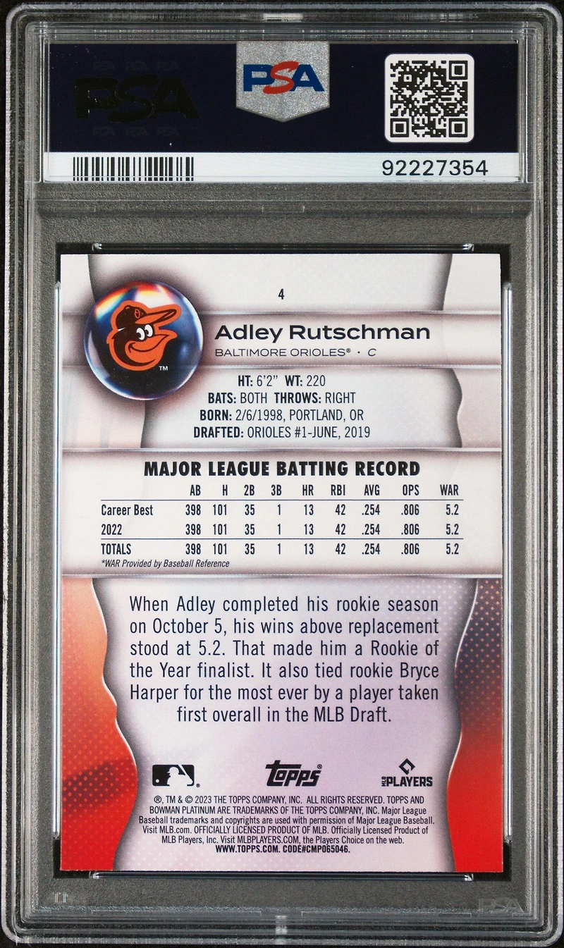 2023 Bowman Platinum 4 Adley Rutschman PSA 10