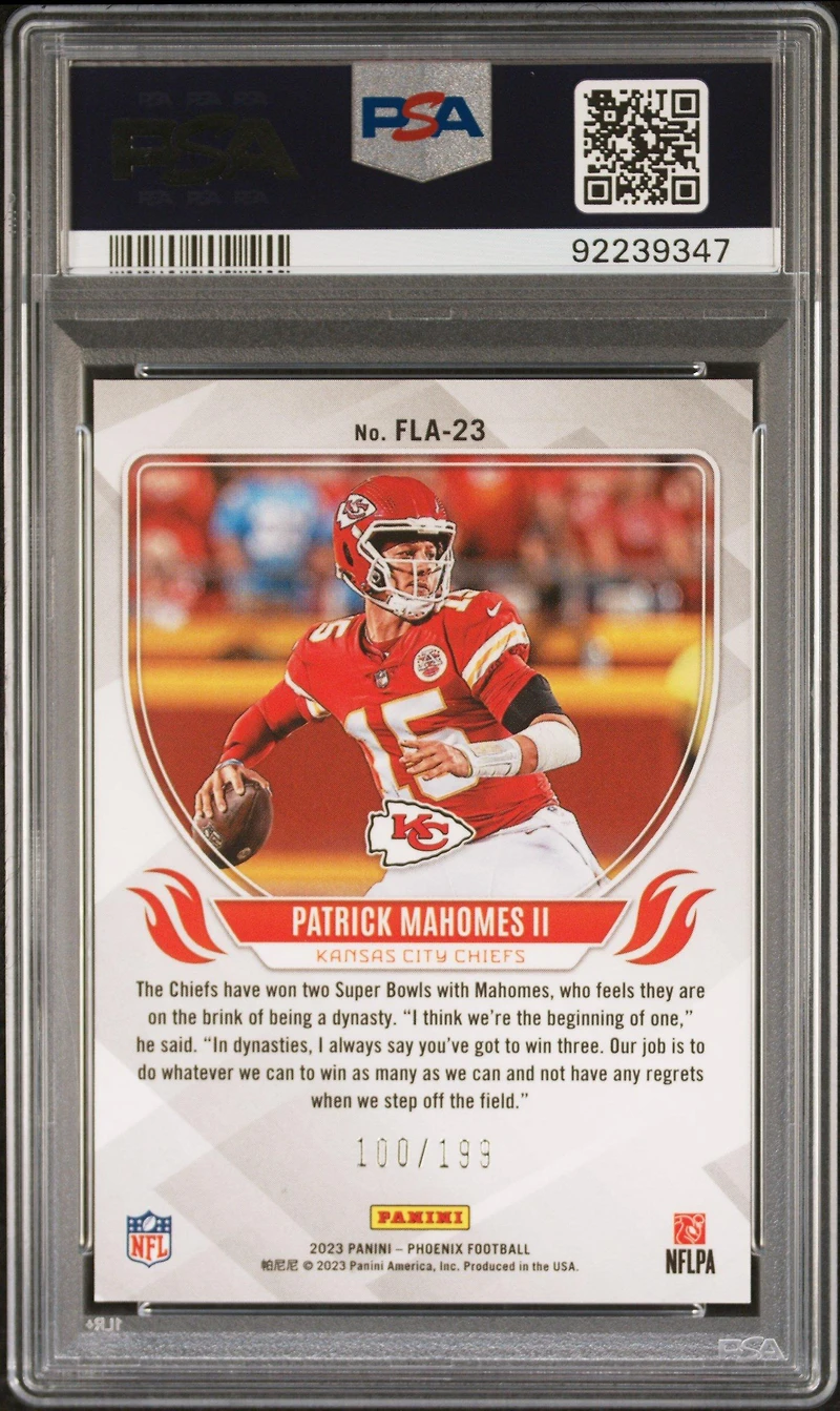 2023 Panini Phoenix Flame Throwers Fla23 Patrick Mahomes Ii Red PSA 10