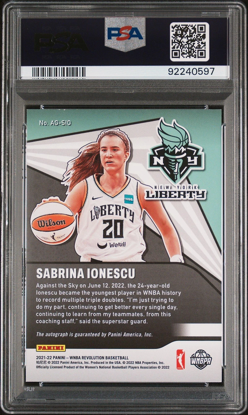 2022 Panini Revolution Wnba Autographs Agsio Sabrina Ionescu PSA 9