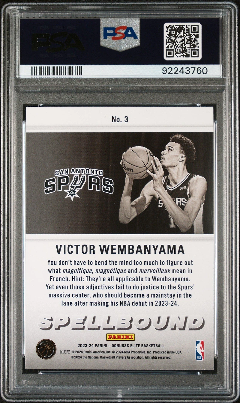 2023 Panini Donruss Elite Spellbound Victor Wembanyama PSA