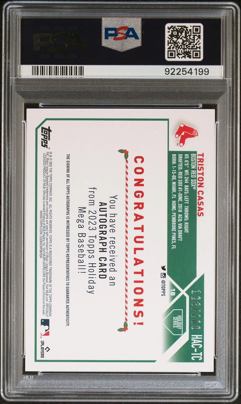 2023 Topps Holiday Autographs Hactc Triston Casas PSA 10
