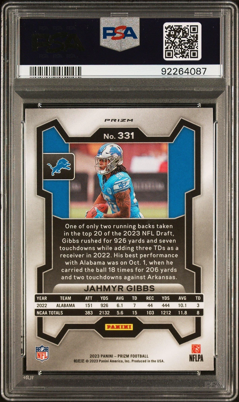 2023 Panini Prizm 331 Jahmyr Gibbs Neon Green Pulsar PSA 10