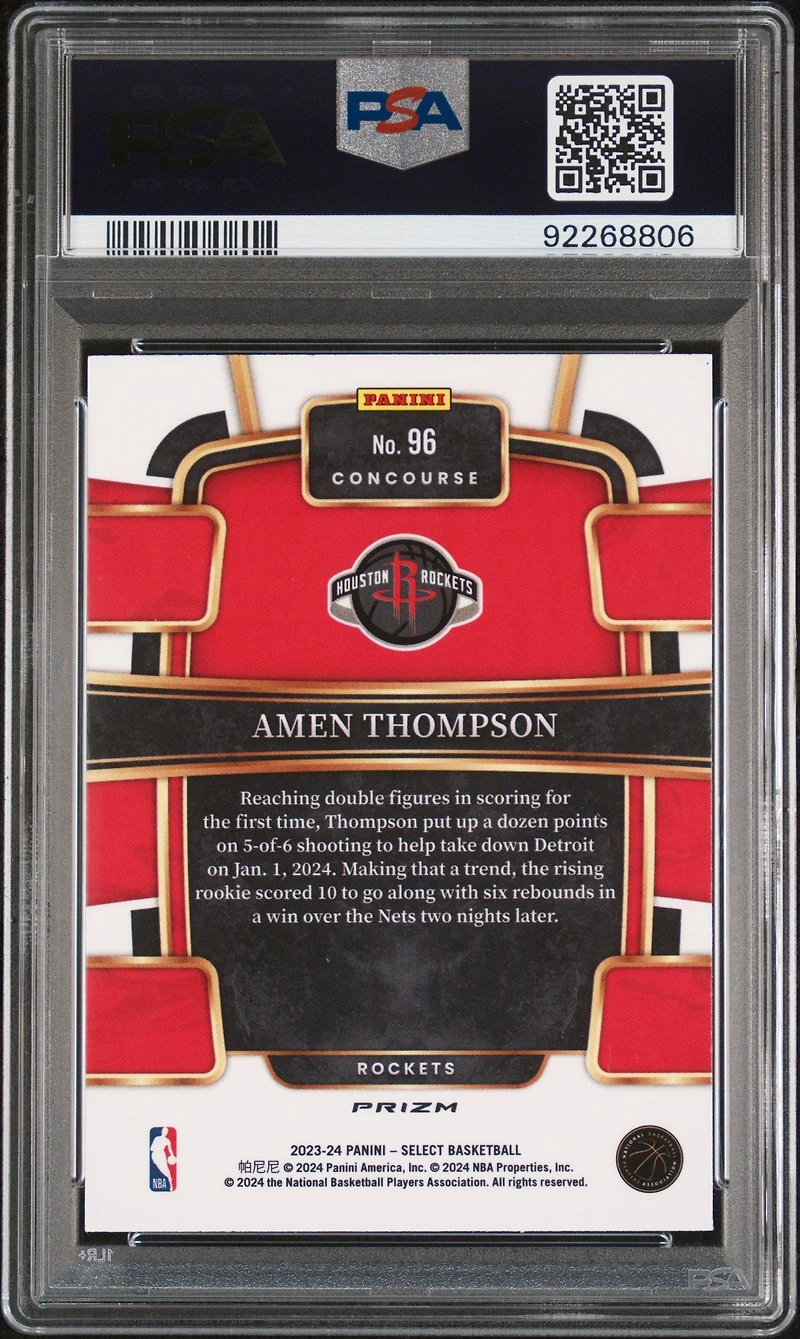 2023 Panini Select Amen Thompson Red Cracked Ice PSA 10