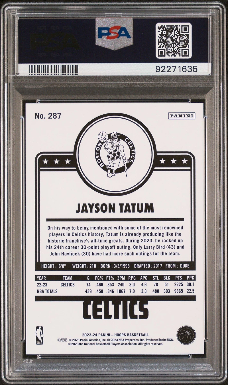 2023 Panini Nba Hoops 287 Jayson Tatum Artist Proof Gold PSA 9