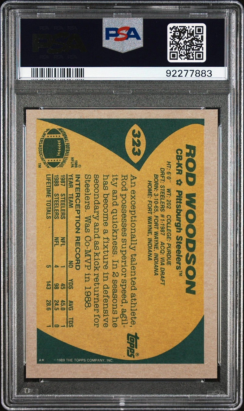 1989 Topps 323 Rod Woodson PSA 9