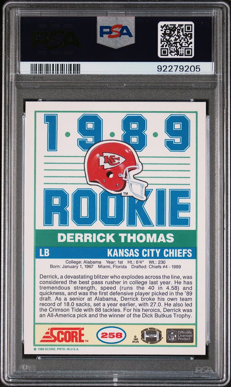 1989 Score 258 Derrick Thomas PSA 10