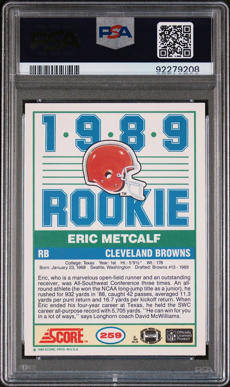 1989 Score 259 Eric Metcalf PSA 10