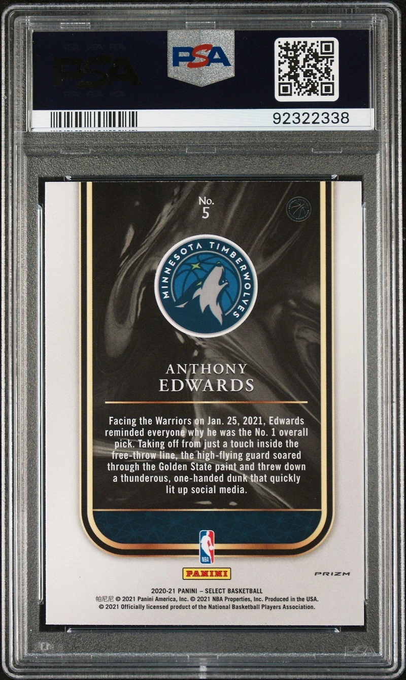 2020 Panini Select Rookie Selections 5 Anthony Edwards Silver PSA 10