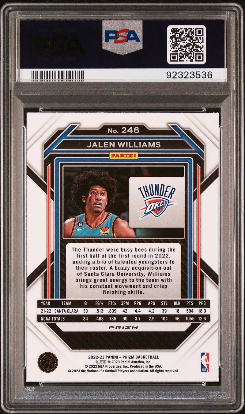 2022 Panini Prizm 246 Jalen Williams Green Prizm PSA 10