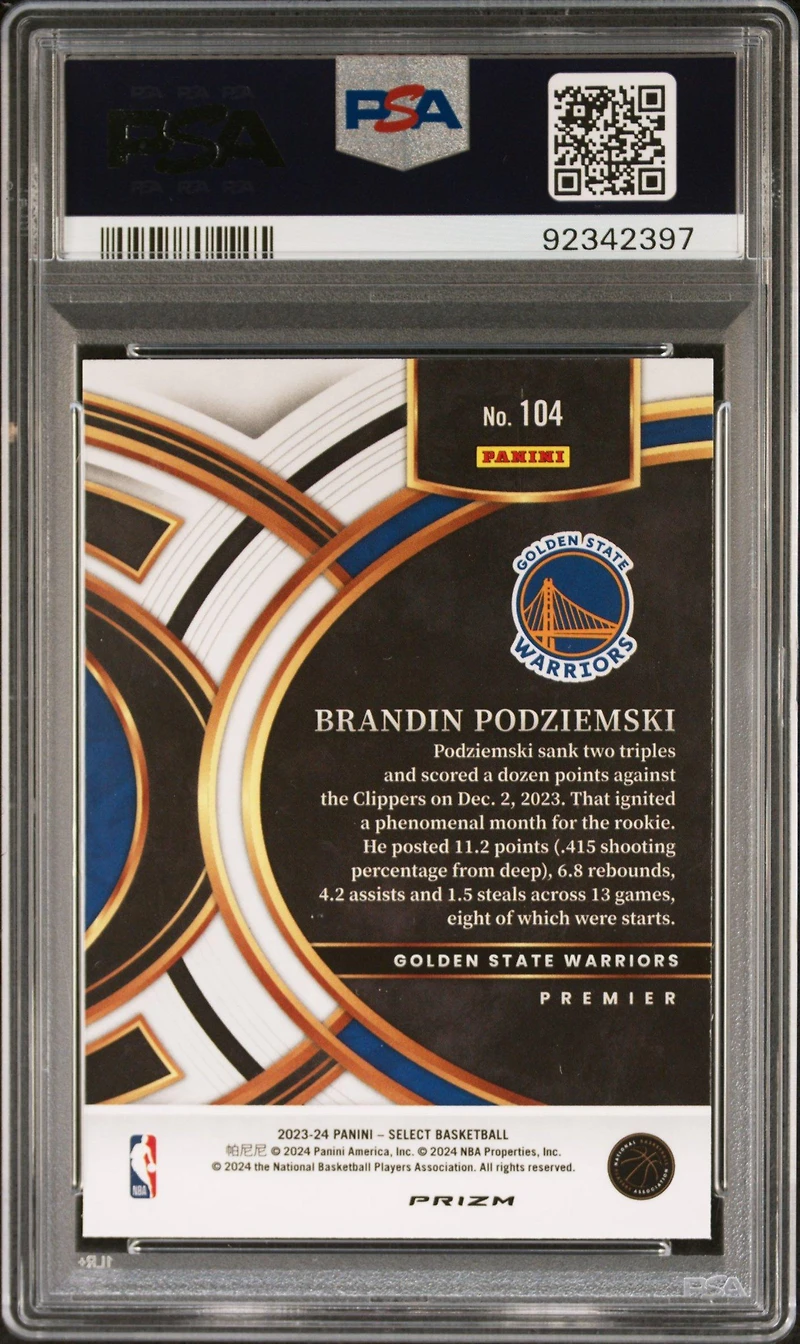 2023 Panini Select Brandin Podziemski Red Cracked Ice PSA 10