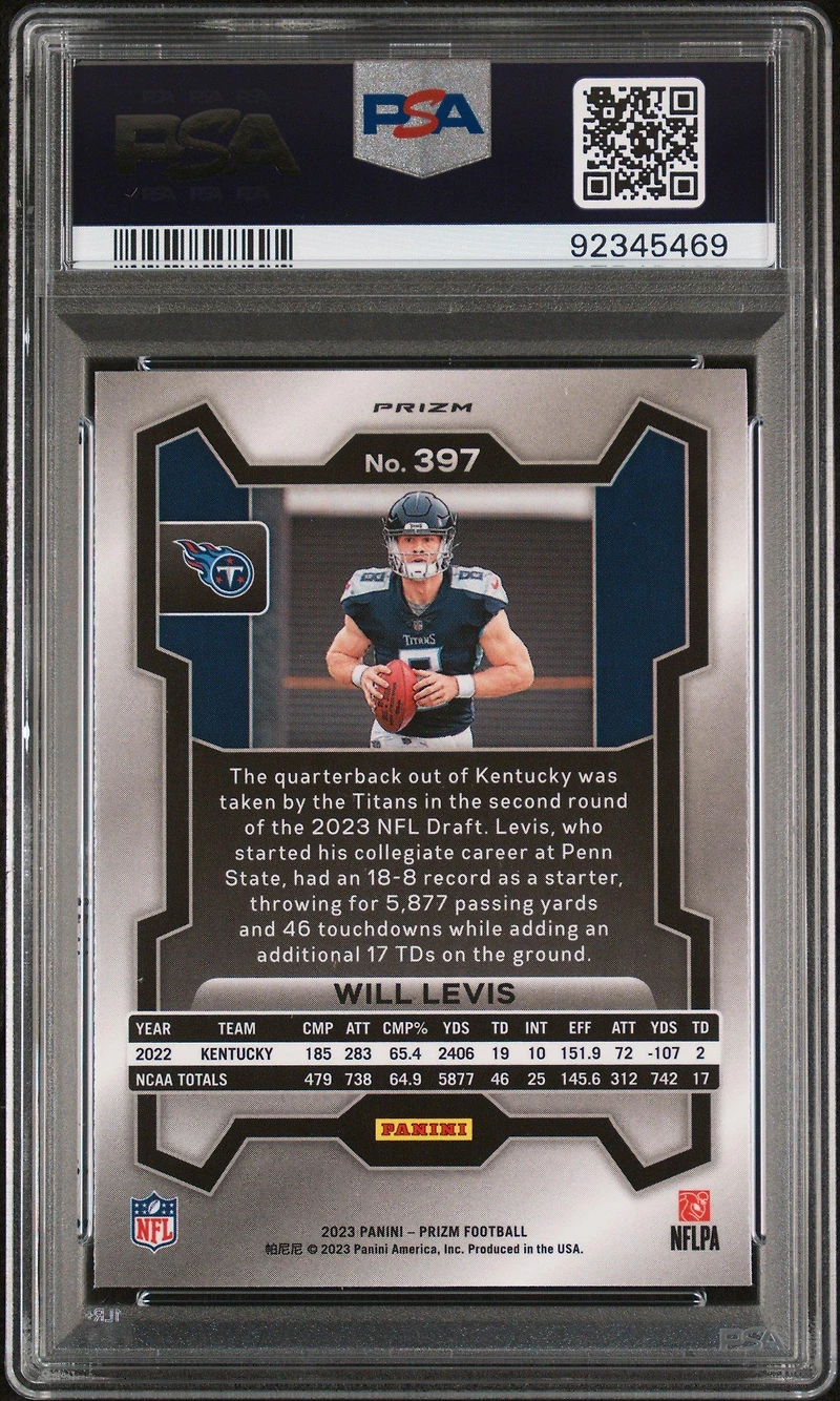 2023 Panini Prizm 397 Will Levis Purple Pulsar PSA