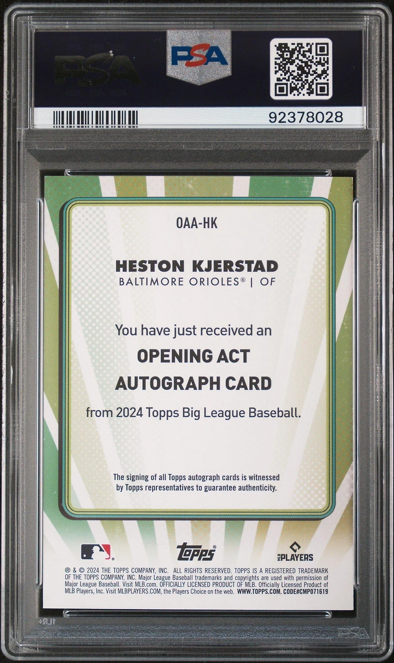2024 Topps Big League Opening Act Autographs Oaahk Heston Kjerstad PSA 10