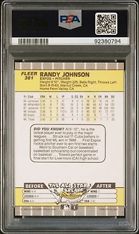 1989 Fleer 381 Randy Johnson PSA 8