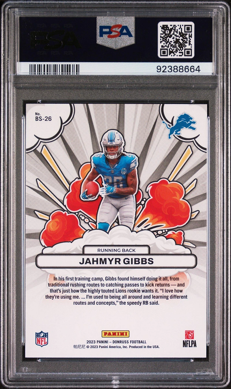 2023 Panini Donruss Bomb Squad Bs26 Jahmyr Gibbs PSA 10