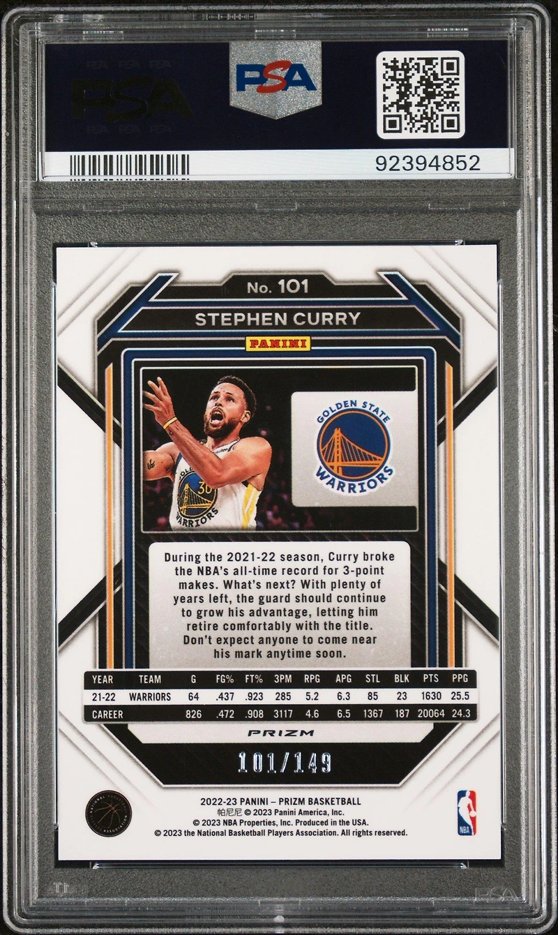 2022 Panini Prizm 101 Stephen Curry Purple Ice PSA 10