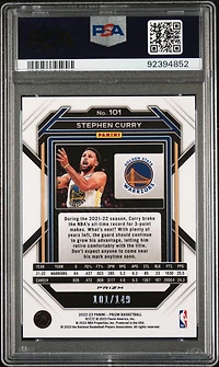 2022 Panini Prizm 101 Stephen Curry Purple Ice PSA 10