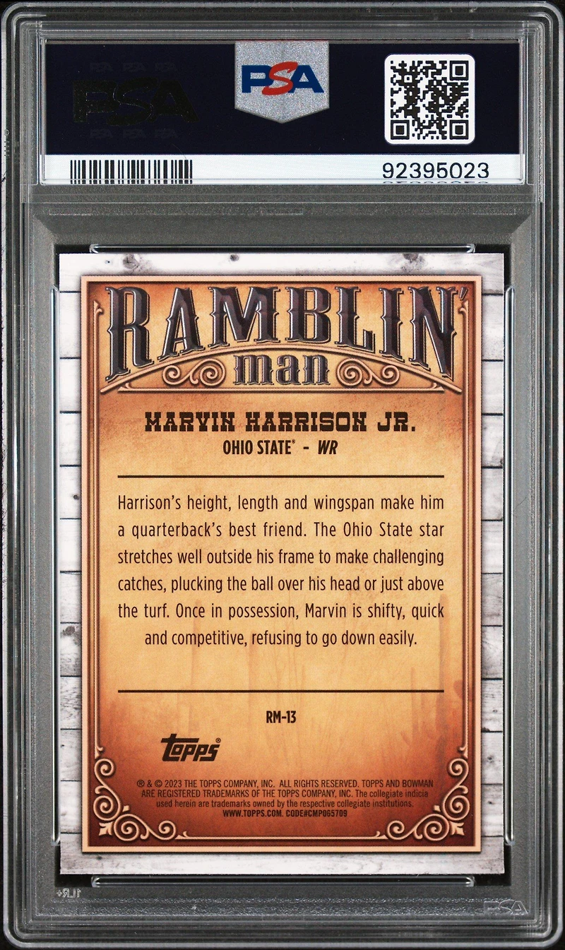 2023 Bowman University Chrome Ramblin' Man Rm13 Marvin Harrison Jr. PSA 10