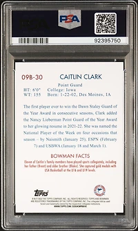 2022 Bowman Chrome University 2009 Bowman 09b30 Caitlin Clark PSA