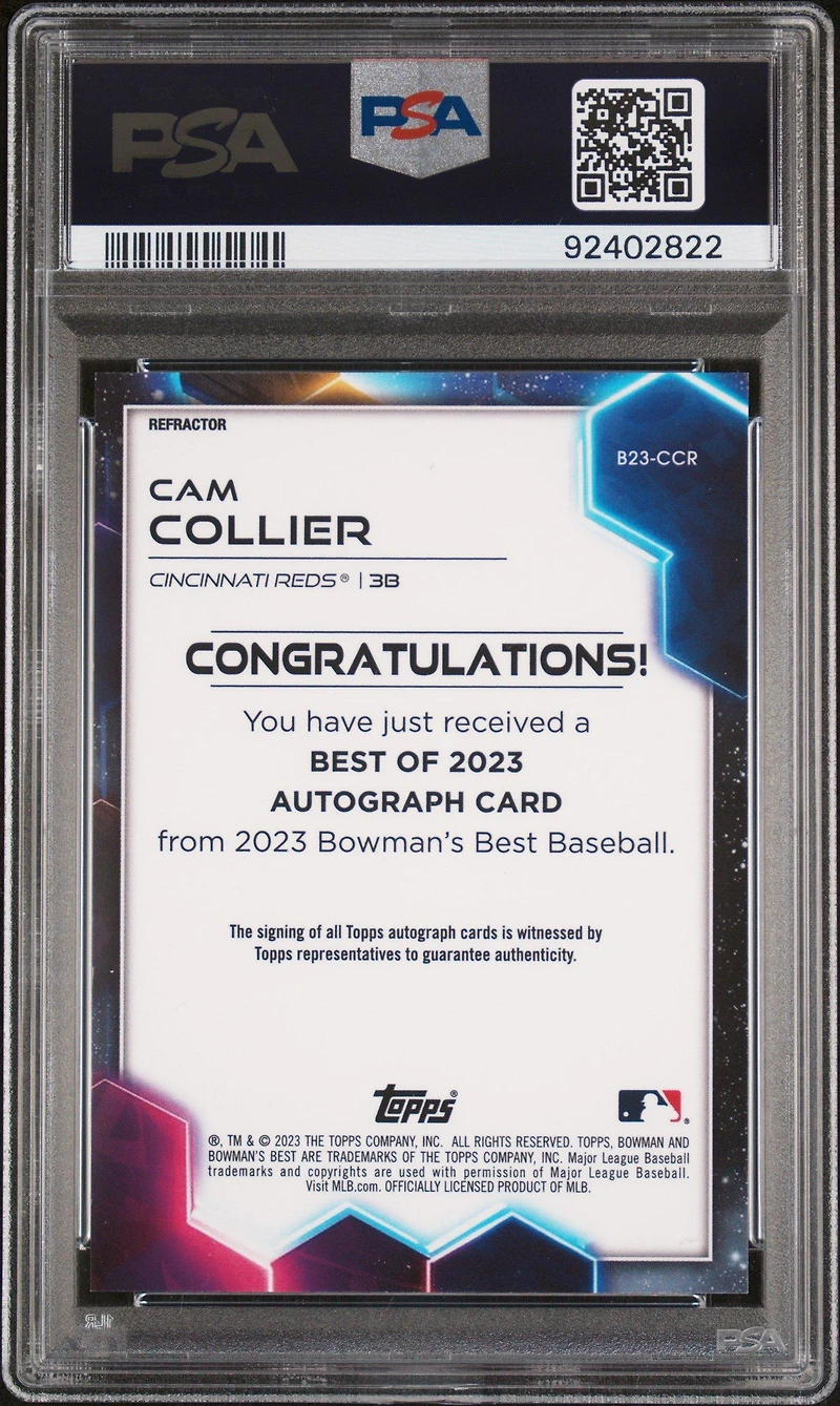 2023 Bowman's Best Best Of 2023 Autographs B23ccr Cam Collier Refractor PSA 9