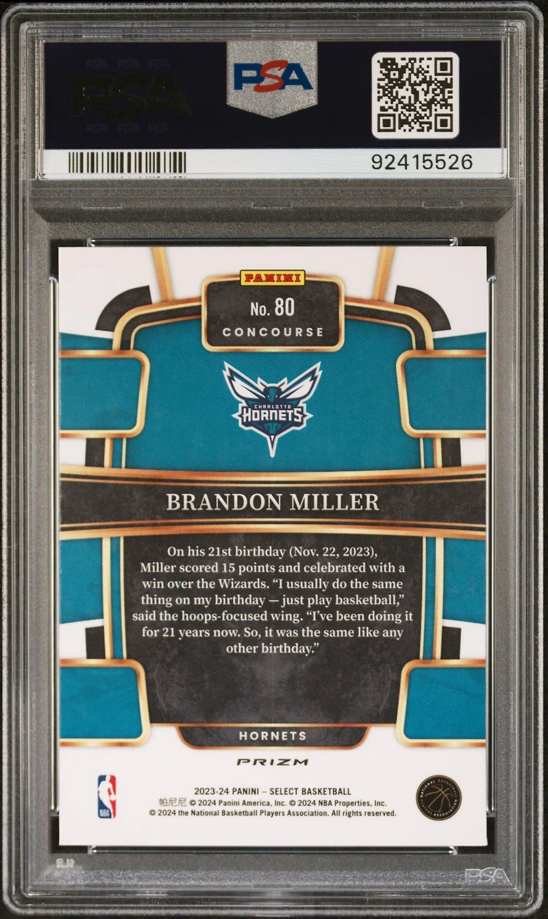 2023 Panini Select Brandon Miller Tectonic PSA 10