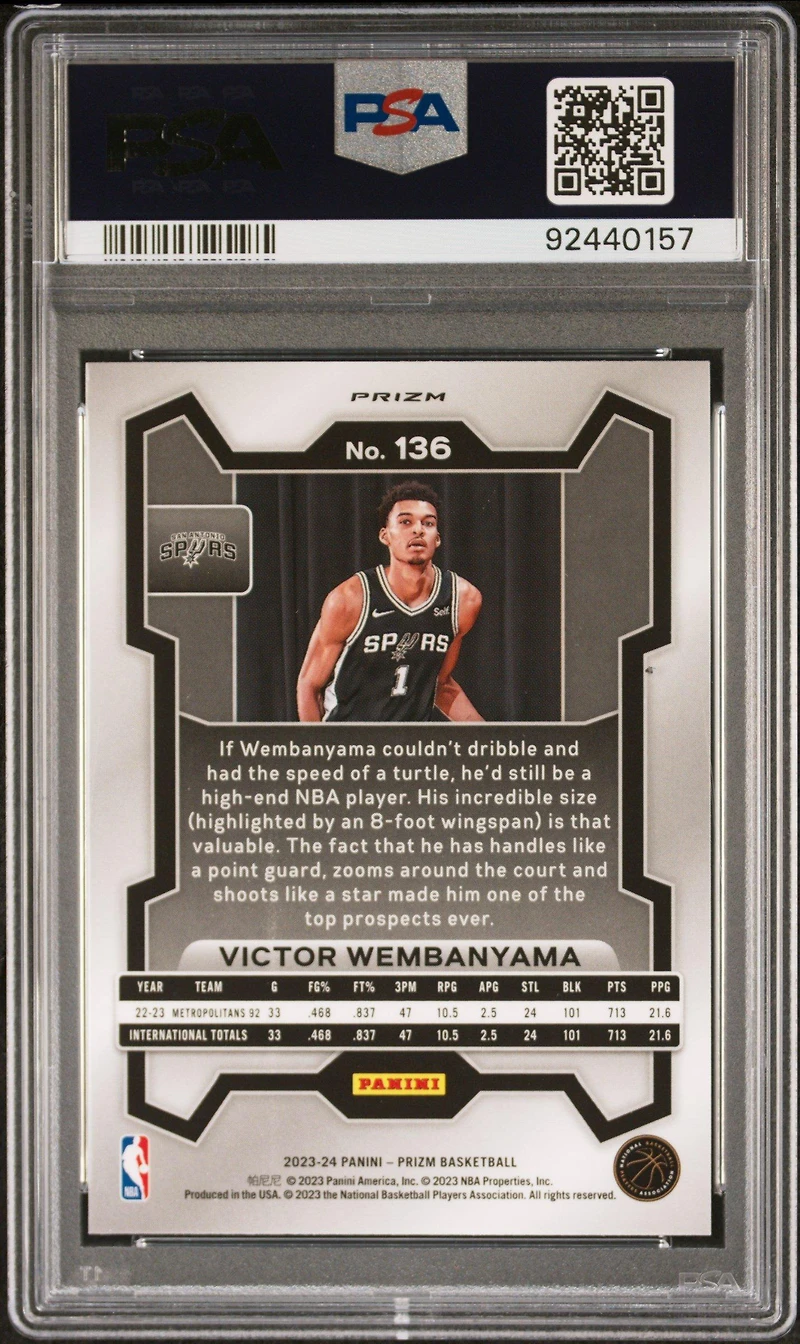 2023 Panini Prizm 136 Victor Wembanyama Pink Ice PSA 10