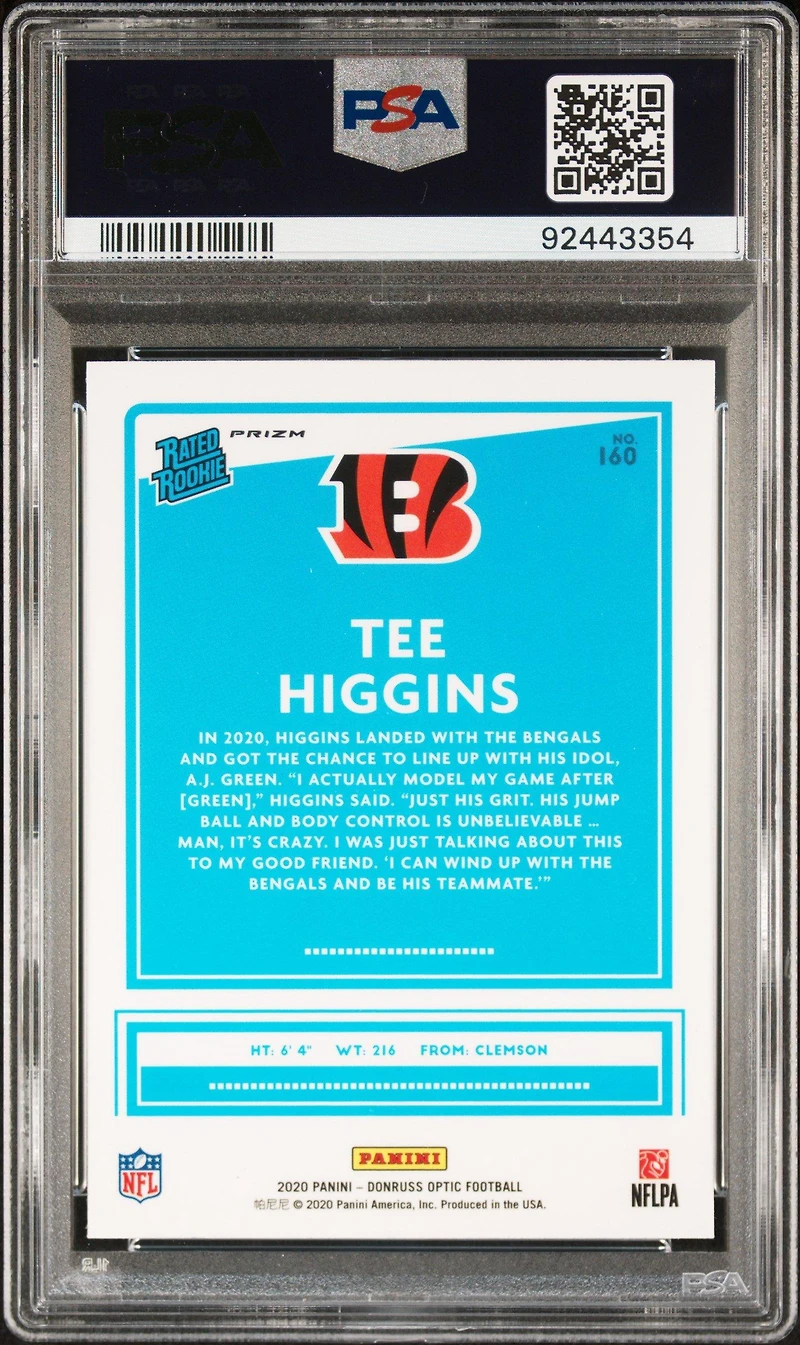 2020 Panini Donruss Optic 160 Tee Higgins Holo PSA 10
