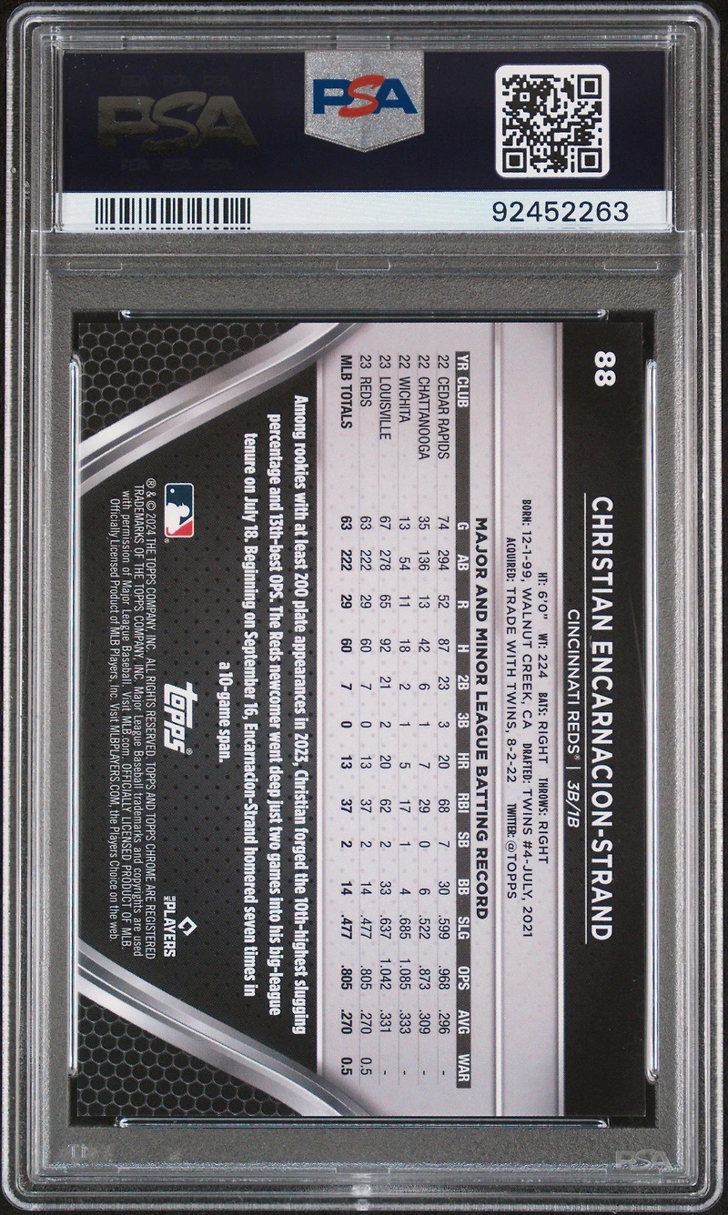 2024 Topps Chrome Black 88 Christian Encarnacion-strand Orange Refractor PSA 10
