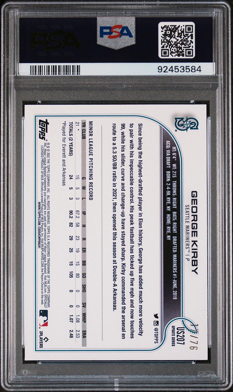 2022 Topps Update Us207 George Kirby Independence Day PSA 10