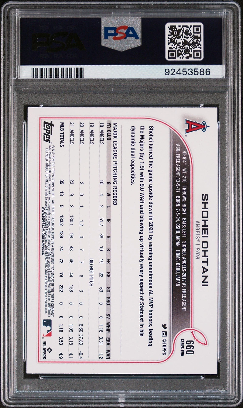2022 Topps 660 Shohei Ohtani PSA 10