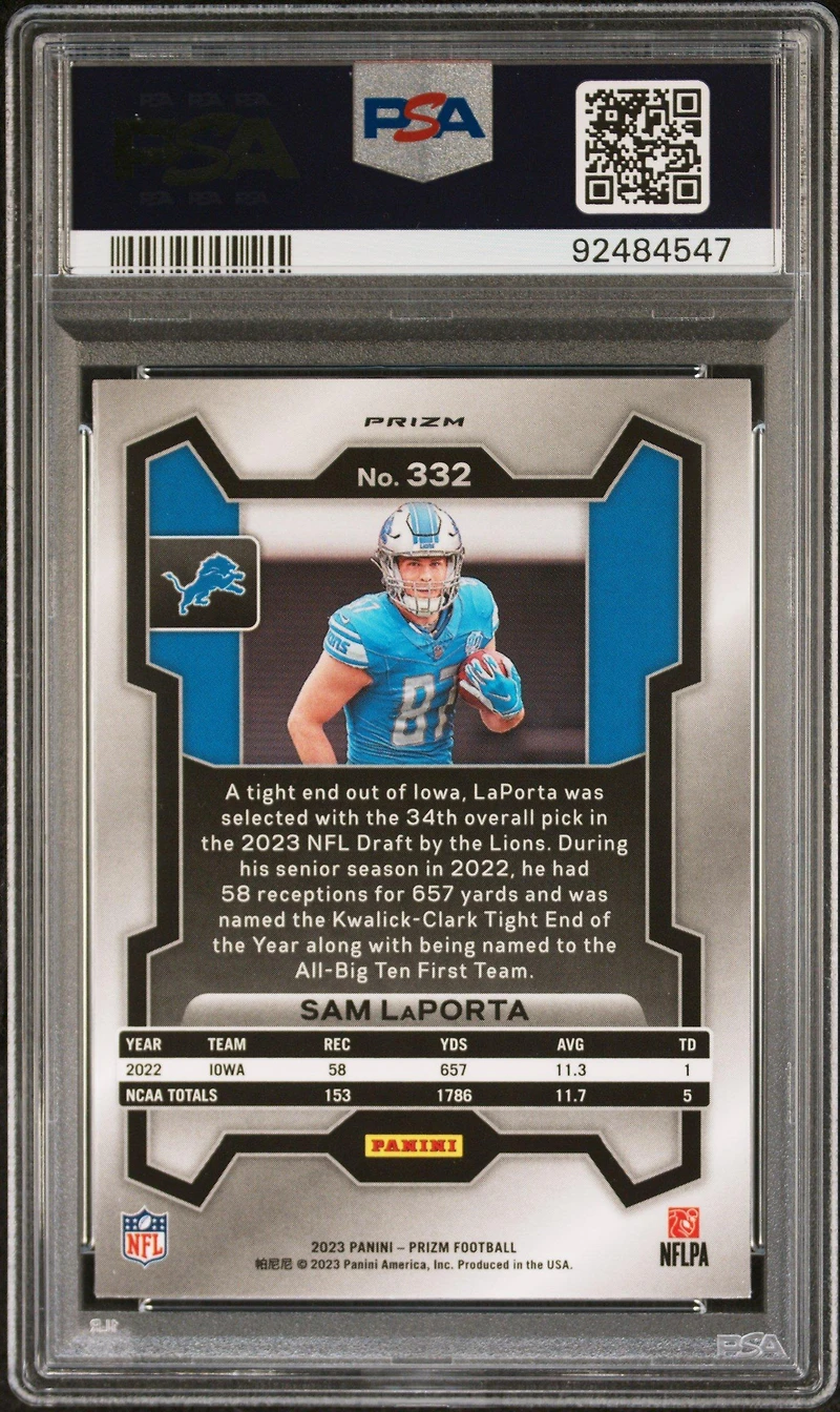 2023 Panini Prizm 332 Sam Laporta Green Wave PSA 9
