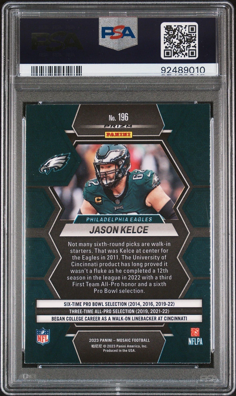 2023 Panini Mosaic 196 Jason Kelce Reactive Blue PSA 9
