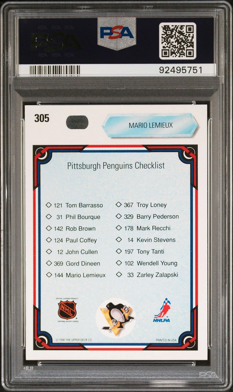 1990 Upper Deck 305 Mario Lemieux Checklist PSA 10
