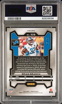 2023 Panini Prizm 328 Brian Branch Blue Sparkle PSA 10