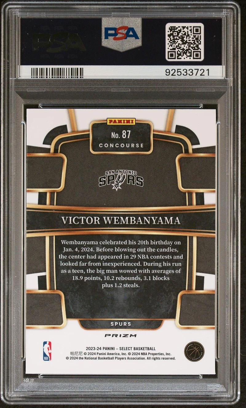 2023 Panini Select Victor Wembanyama Tectonic PSA 10