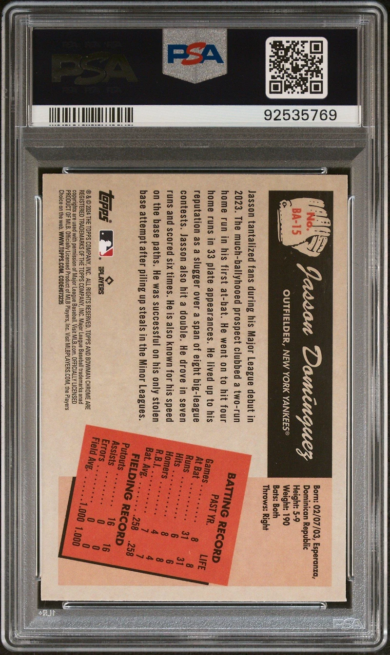 2024 Bowman 1955 Bowman Anime Ba15 Jasson Dominguez PSA 10