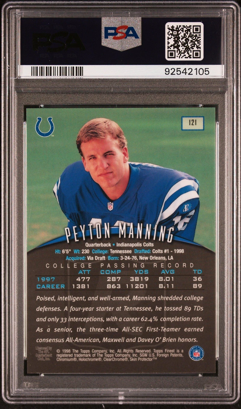 1998 Finest 121 Peyton Manning PSA 9