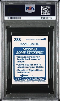 1983 Topps Stickers 288 Ozzie Smith PSA 10