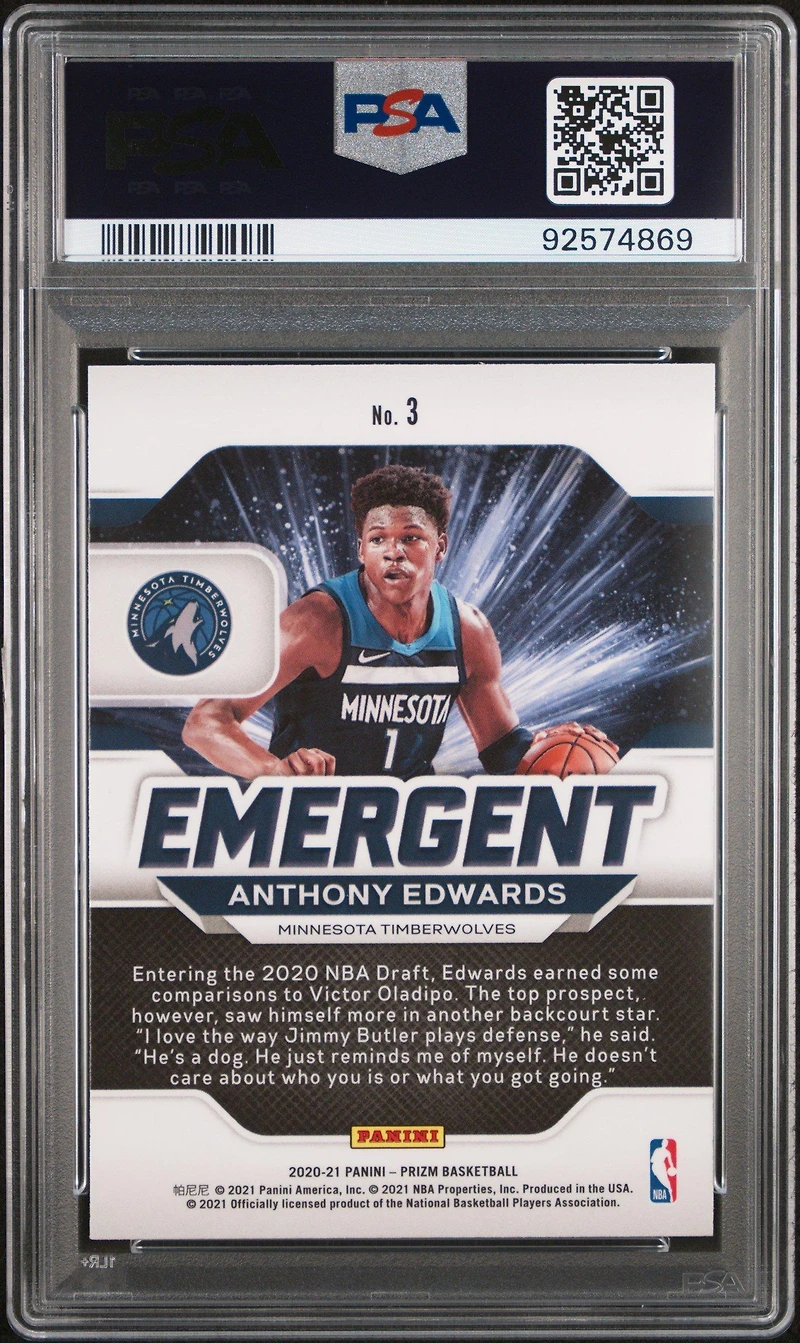 2020 Panini Prizm Emergent 3 Anthony Edwards PSA 10
