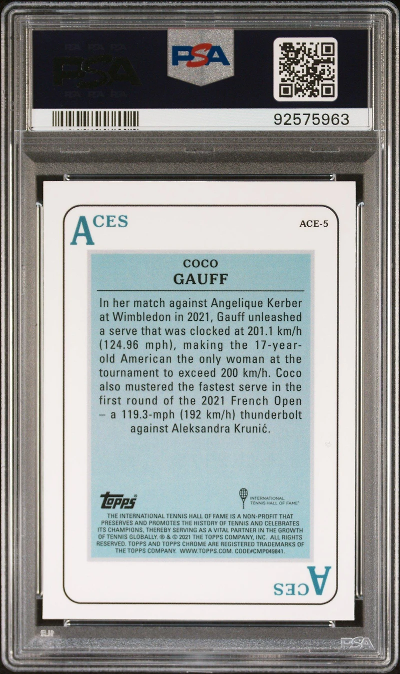 2021 Topps Chrome Tennis Aces Ace5 Coco Gauff PSA 9