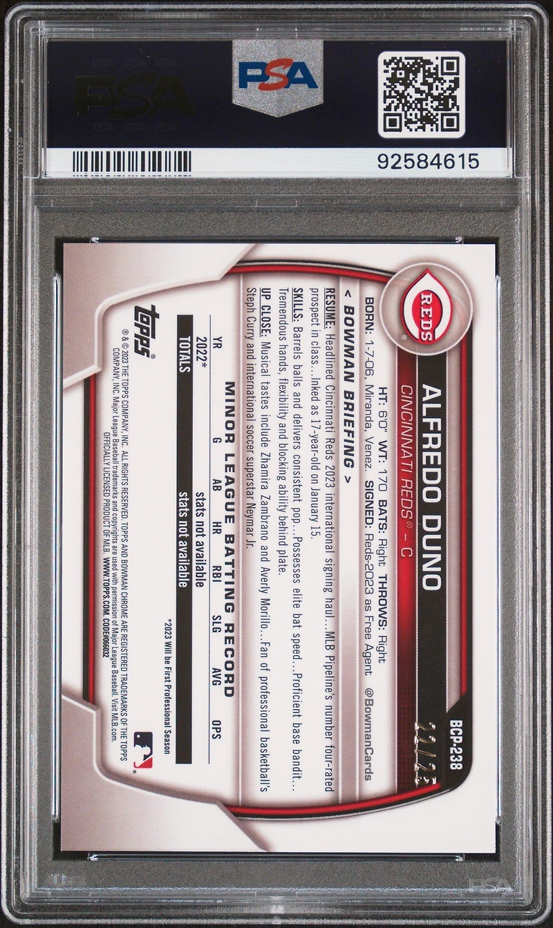 2023 Bowman Mega Box Chrome 238 Alfredo Duno Orange PSA 10