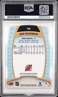 2019 Upper Deck Allure 100 Jack Hughes Red Rainbow PSA 10