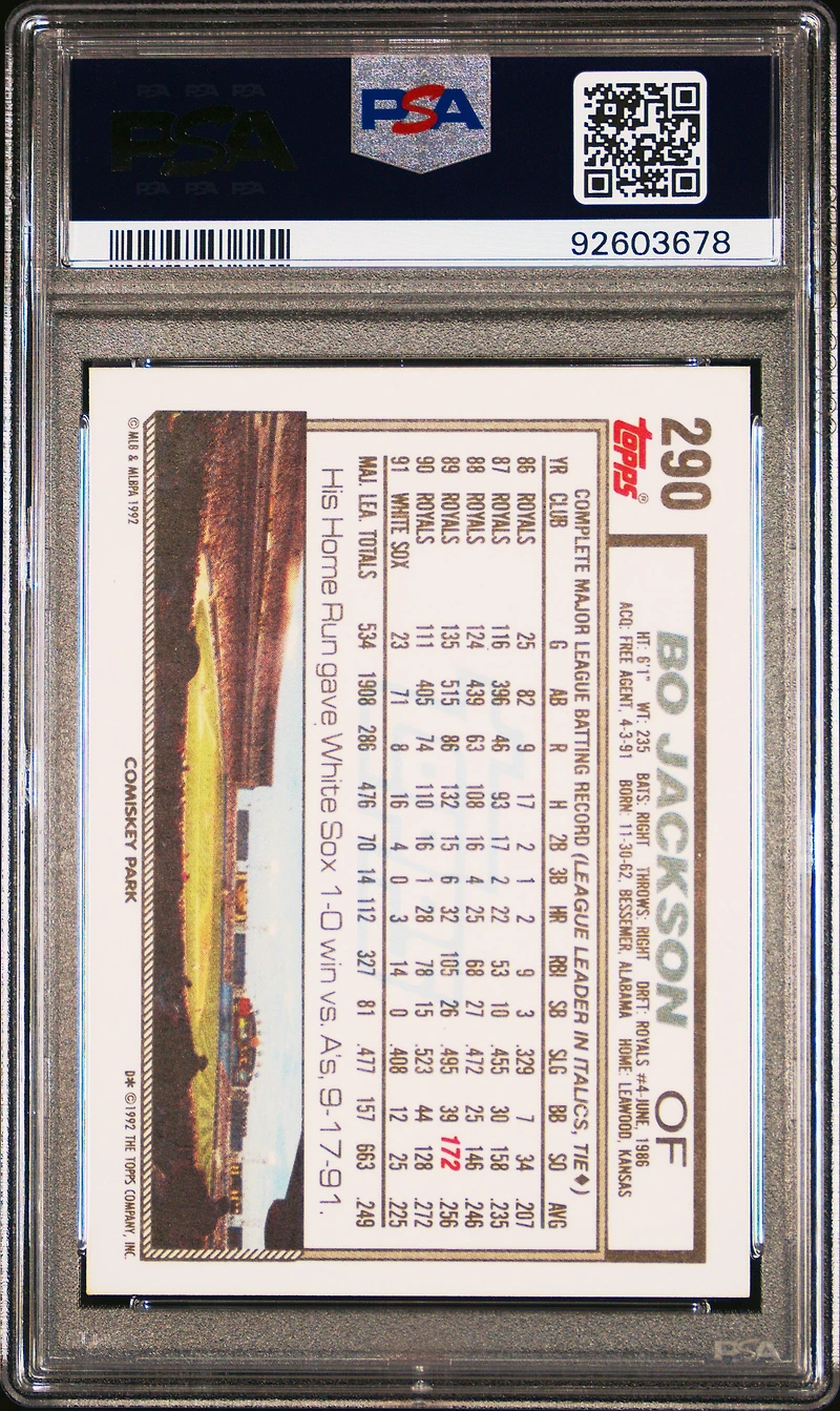 1992 Topps 290 Bo Jackson PSA 10