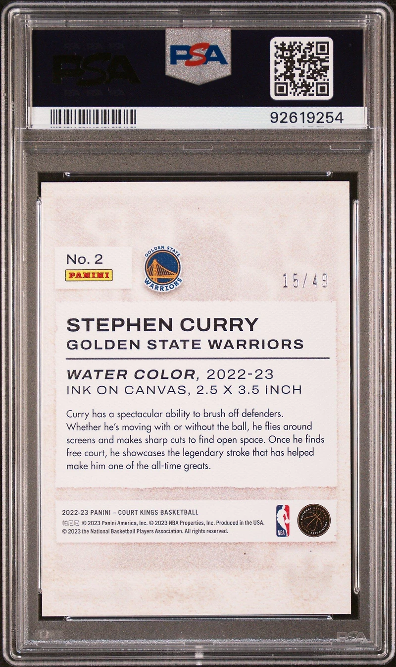 2022 Panini Court Kings Water Color 2 Stephen Curry Violet PSA 10