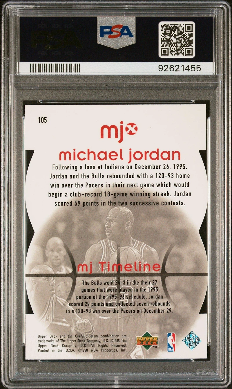 1998 Upper Deck Mjx 105 Michael Jordan Timepieces Red PSA 9