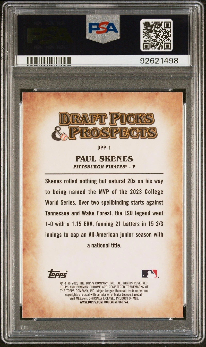 2023 Bowman Draft Draft Picks & Prospects Dpp1 Paul Skenes PSA 9