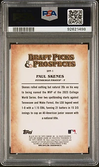 2023 Bowman Draft Draft Picks & Prospects Dpp1 Paul Skenes PSA 9